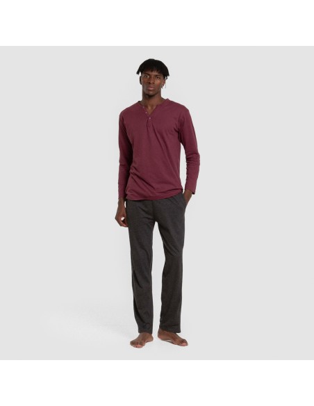 Pijama largo hombre con botones burdeos - marengo