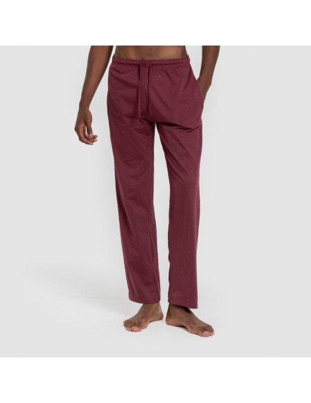 Pijama largo hombre con botones topo - burdeos