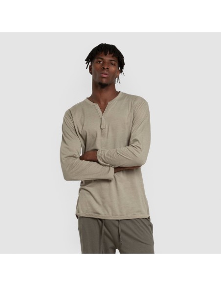 Pijama largo hombre con botones verde claro - verde oscuro