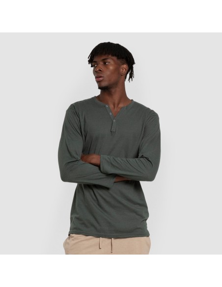 Pijama largo hombre con botones verde - arena