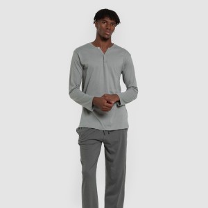 Pijama largo hombre con botones verde azul claro - oscuro 2