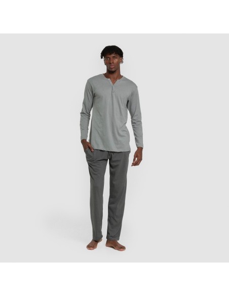 Pijama largo hombre con botones verde azul claro - oscuro