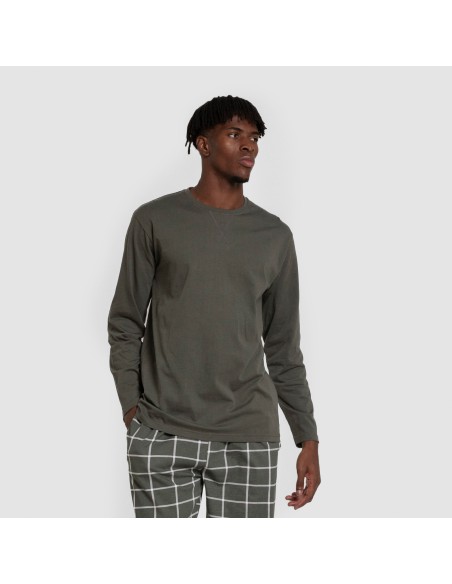 Pijama largo algodón hombre Cuadro Andino verde caceria