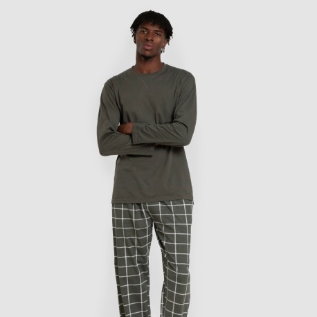 Pijama largo algodón hombre Cuadro Andino verde caceria