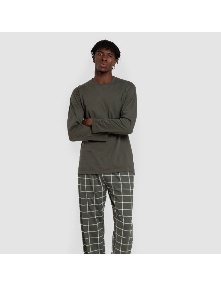 Pijama largo algodón hombre Cuadro Andino verde caceria