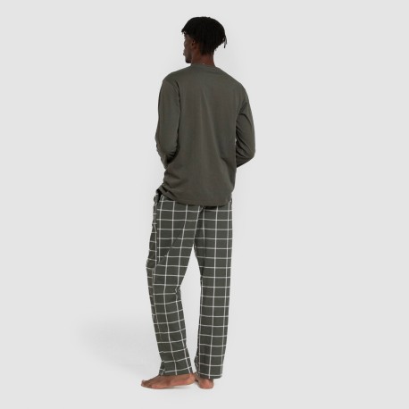 Pijama largo algodón hombre Cuadro Andino verde caceria