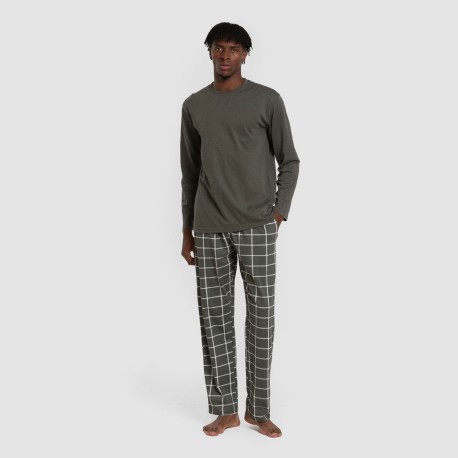 Pijama largo algodón hombre Cuadro Andino verde caceria