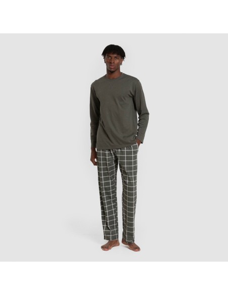 Pijama largo algodón hombre Cuadro Andino verde caceria