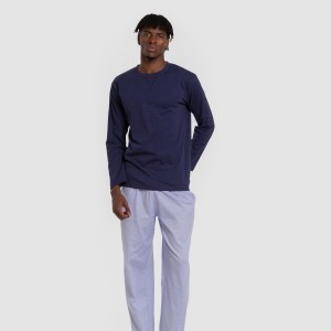 Pijama largo algodón hombre Umberto azul marino 2