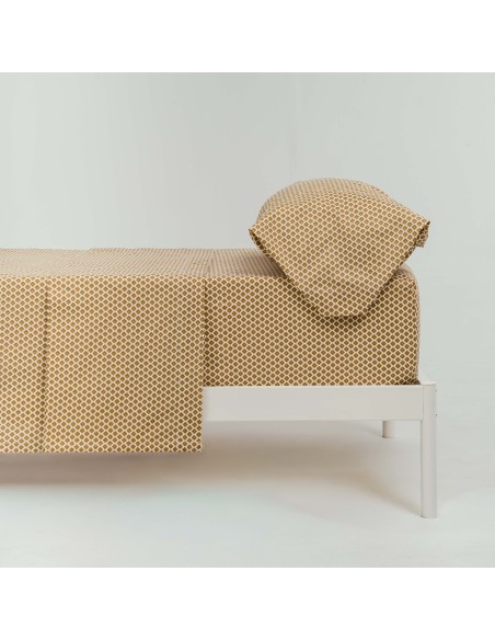 Juego de sábanas algodón Iñaki ocre - verde seco