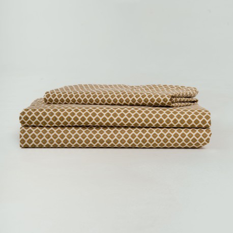 Juego de sábanas algodón Iñaki ocre - verde seco