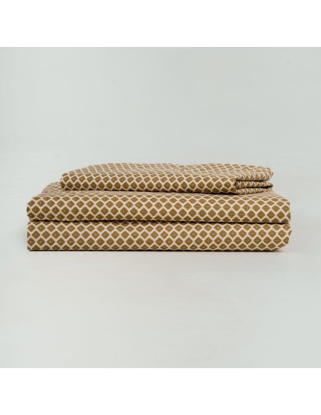 Juego de sábanas algodón Iñaki ocre - verde seco