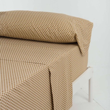 Juego de sábanas algodón Iñaki ocre - verde seco