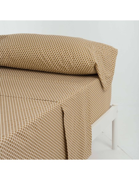 Juego de sábanas algodón Iñaki ocre - verde seco