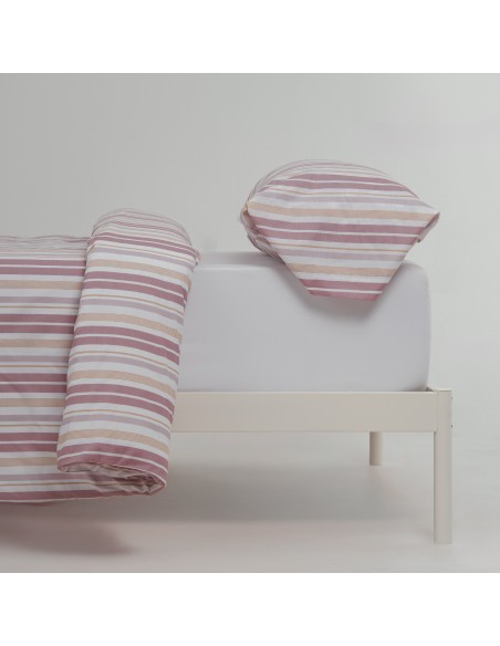 Funda nórdica algodón percal Raya Caléndula marsala