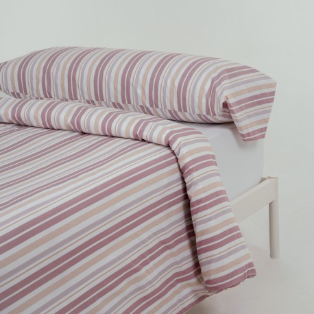 Funda nórdica algodón percal Raya Caléndula marsala