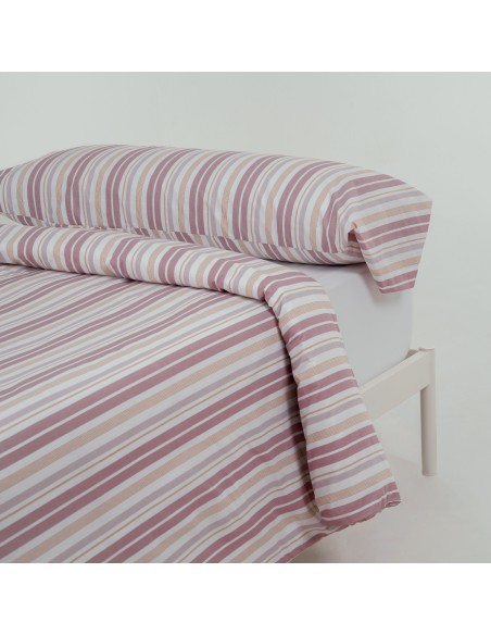 Funda nórdica algodón percal Raya Caléndula marsala