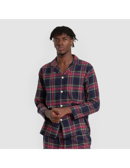 Pijama franela manga larga camisero hombre Cuadro Pluton azul Pijama franela manga larga camisero hombre Cuadro Pluton azul