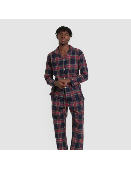 Pijama franela manga larga camisero hombre Cuadro Pluton azul Pijama franela manga larga camisero hombre Cuadro Pluton azul