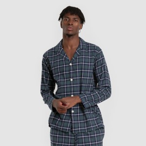 Pijama franela manga larga camisero hombre Cuadro Ruz verde