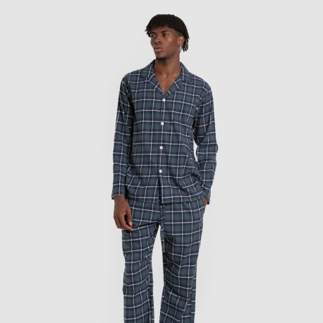 Pijama franela manga larga camisero hombre Cuadro Ruz verde