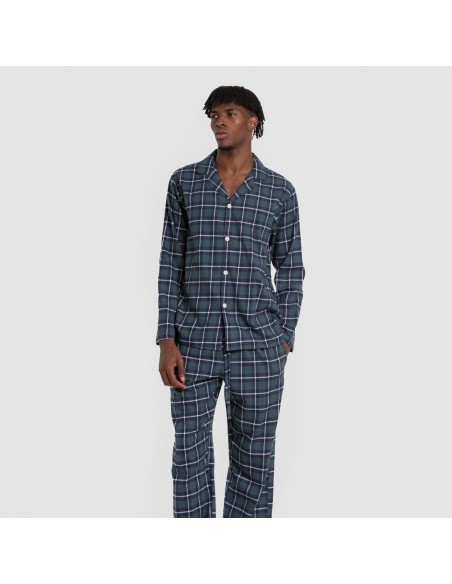 Pijama franela manga larga camisero hombre Cuadro Ruz verde