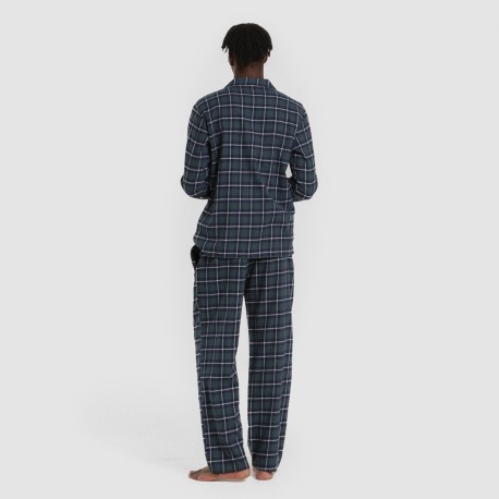 Pijama franela manga larga camisero hombre Cuadro Ruz verde