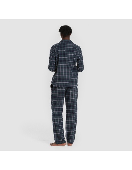 Pijama franela manga larga camisero hombre Cuadro Ruz verde