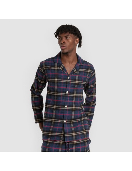 Pijama franela manga larga camisero hombre Cuadro Tejada azul