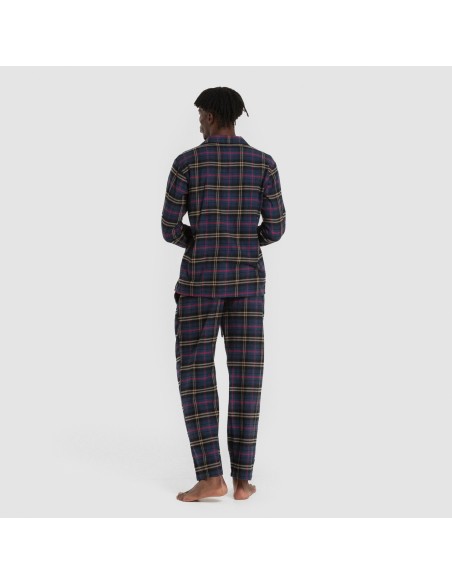 Pijama franela manga larga camisero hombre Cuadro Tejada azul