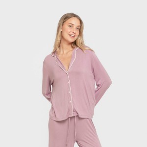 Pijama manga larga camisero viscosa punto mujer