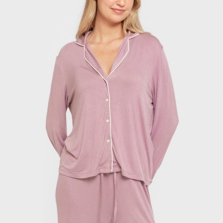 Pijama manga larga camisero viscosa punto mujer