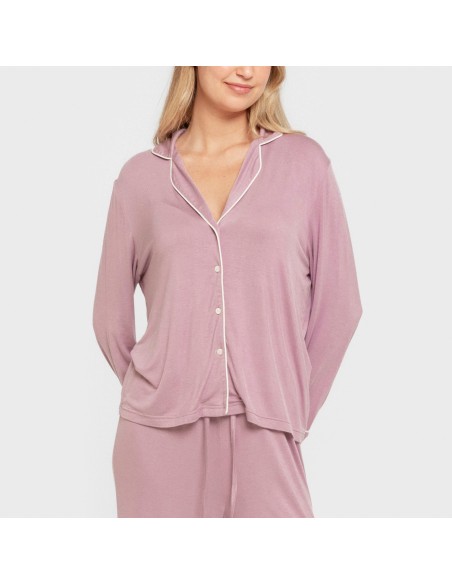 Pijama manga larga camisero viscosa punto mujer