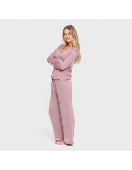 Pijama manga larga camisero viscosa punto mujer