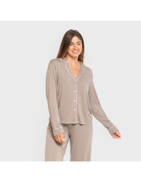 Pijama manga larga camisero viscosa punto mujer