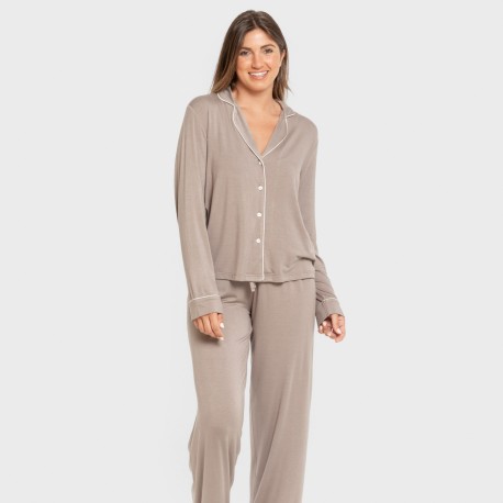 Pijama manga larga camisero viscosa punto mujer