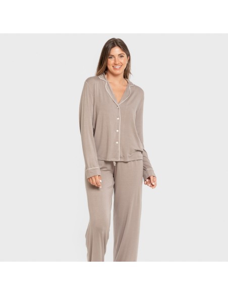 Pijama manga larga camisero viscosa punto mujer