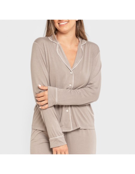 Pijama manga larga camisero viscosa punto mujer