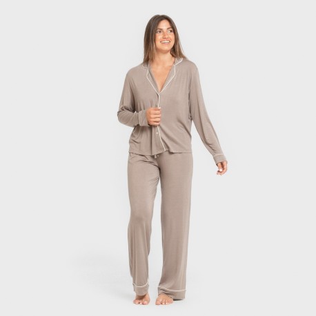 Pijama manga larga camisero viscosa punto mujer