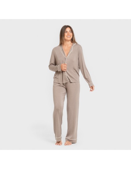 Pijama manga larga camisero viscosa punto mujer