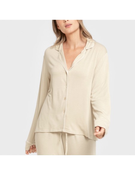 Pijama manga larga camisero viscosa punto mujer
