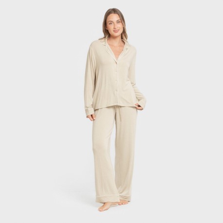 Pijama manga larga camisero viscosa punto mujer