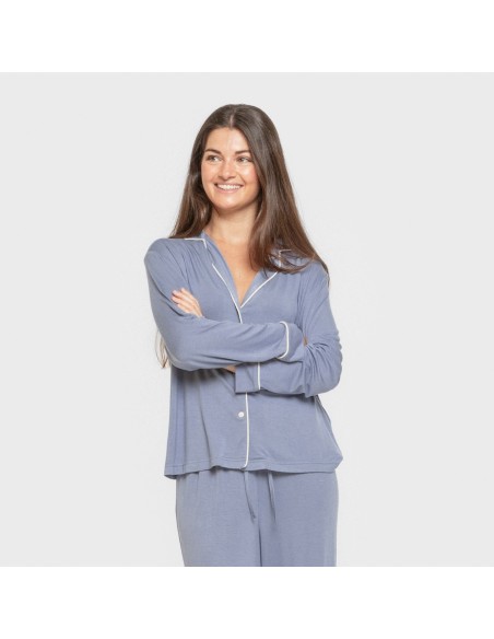 Pijama manga larga camisero viscosa punto mujer