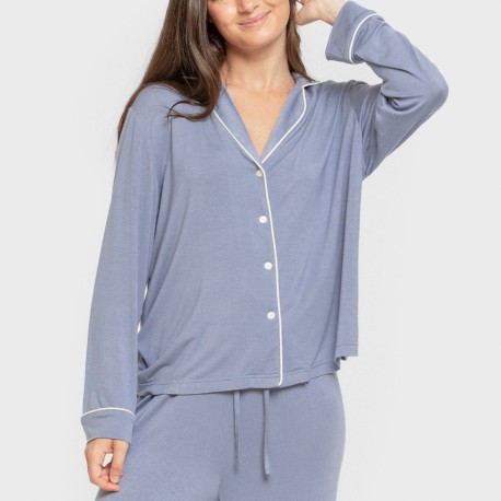 Pijama manga larga camisero viscosa punto mujer