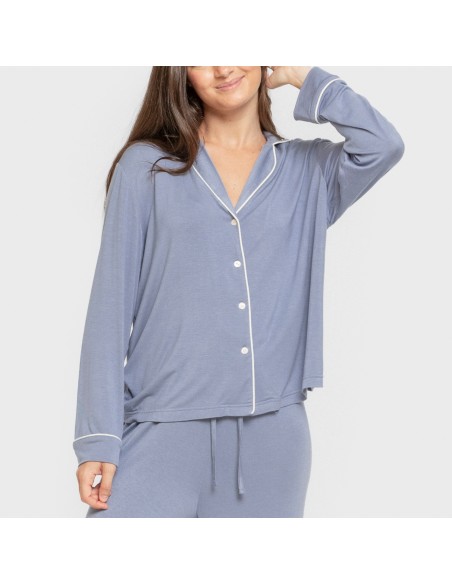 Pijama manga larga camisero viscosa punto mujer