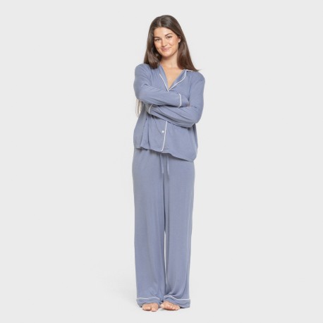 Pijama manga larga camisero viscosa punto mujer