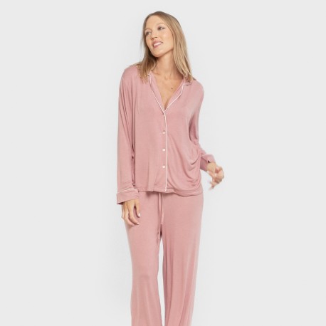 Pijama manga larga camisero viscosa punto mujer