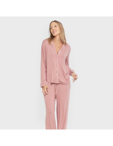 Pijama manga larga camisero viscosa punto mujer