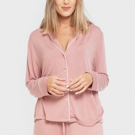 Pijama manga larga camisero viscosa punto mujer