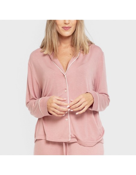Pijama manga larga camisero viscosa punto mujer